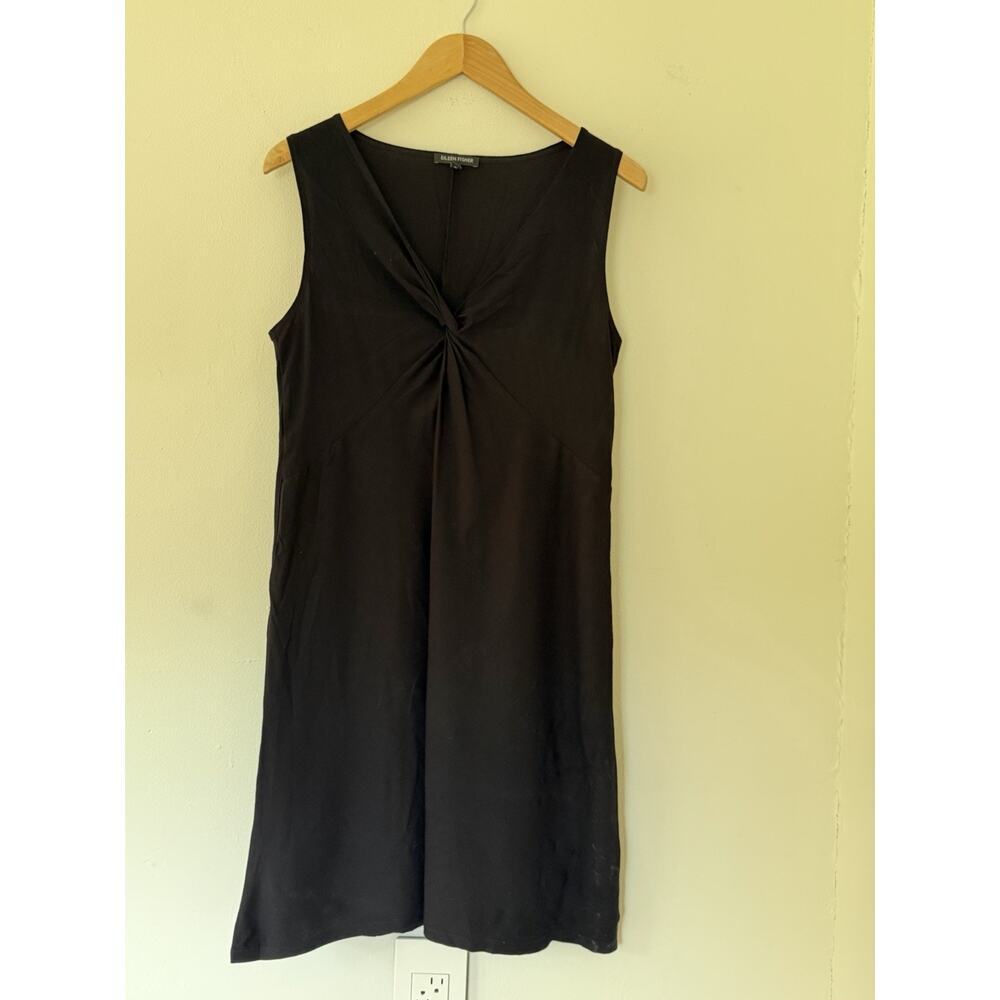 Eileen Fisher Stretch Jersey Twist Front Sleevless Black Dress Size Medium